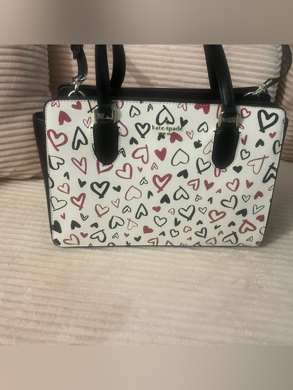 Authentic Kate Spade Scribble Hearts Satchel Tote Handbag Barbiecore - Picture 3 of 8